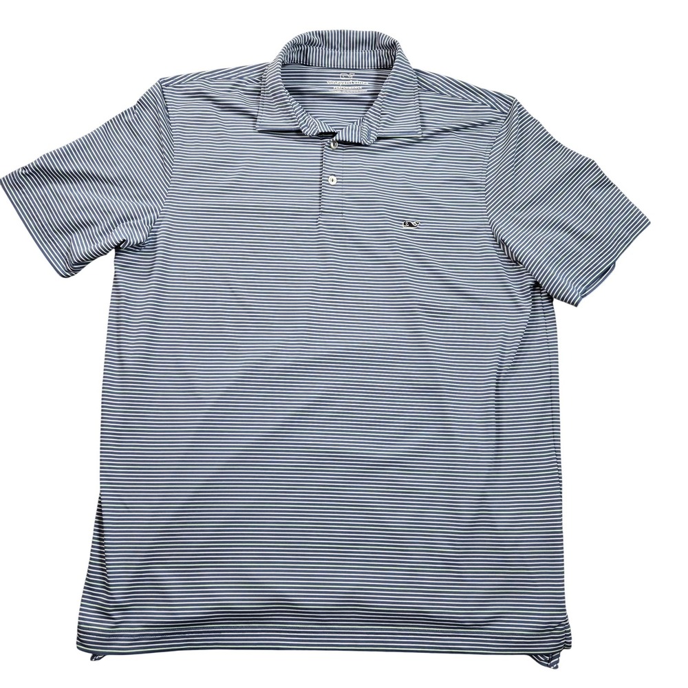 Vineyard Vines Performance Polo Shirt Mens Large Blue Stripe Golf Whale
